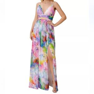 AIDAN by AIDAN MATTOX Women's V-Neck Printed Chiffon Gown size Us 4